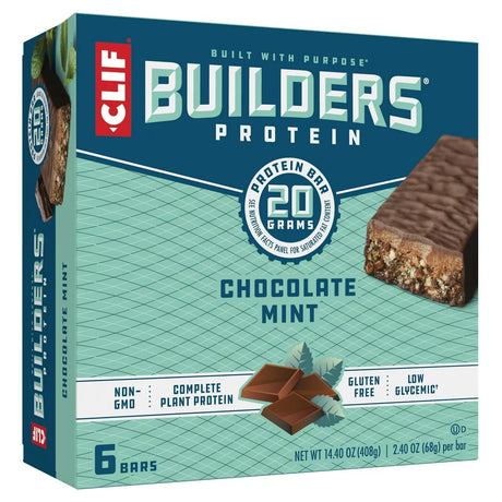 CLIF Builders - Chocolate Mint Flavor - Protein Bars - Gluten-Free - Non-Gmo - Low Glycemic - 20G Protein - 2.4 Oz. (6 Pack)