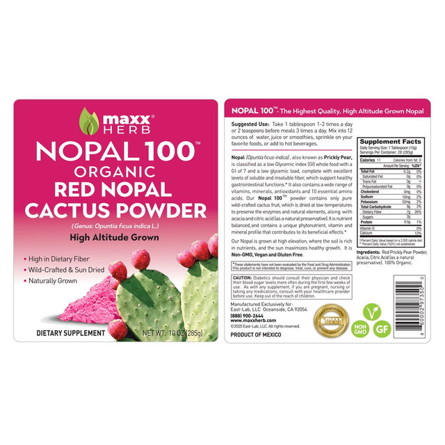 Maxx Herb Red Nopal Cactus Fruit Powder, High in Fiber, 10Oz 3 Pack