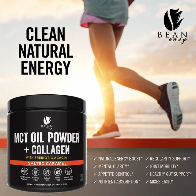 Bean Envy MCT Oil Powder with Collagen and Prebiotic Acacia - Pure Mct'S - Perfect for Keto - Energy Boost - Nutrient Absorption - Appetite Control - Healthy Gut Support