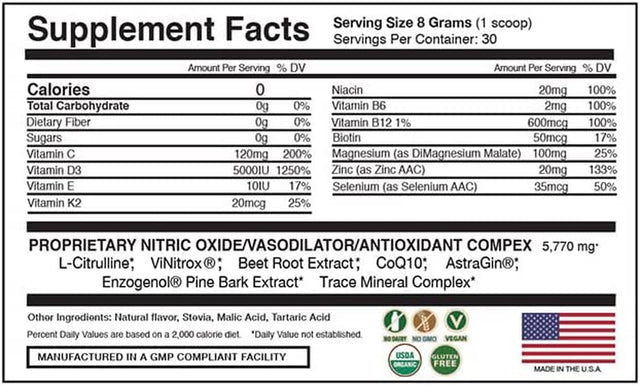 Oxyspark with Vinitrox - Nitric Oxide Supplement for Blood Pressure Support, Heart Health, Energy Boost, Circulation, and More (30 Servings)