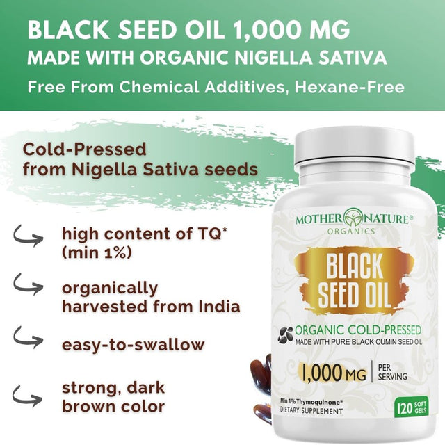 Black Seed Oil Capsules - 120 Count (Organic, Non-Gmo Liquid) Premium Cold Pressed Black Cumin Seed Oil - 500Mg Each, 1000Mg per Serving W/Omega 3,6, 9