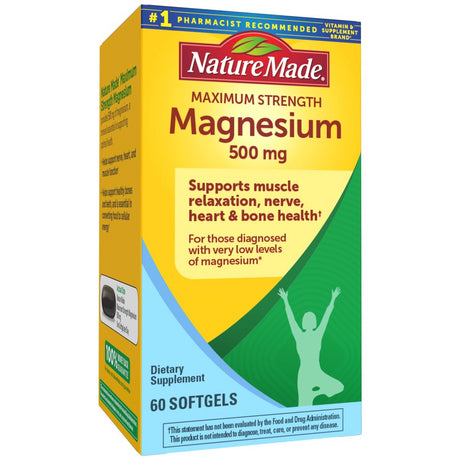 Nature Made Maximum Strength Magnesium 500 Mg Softgels, 60 Count