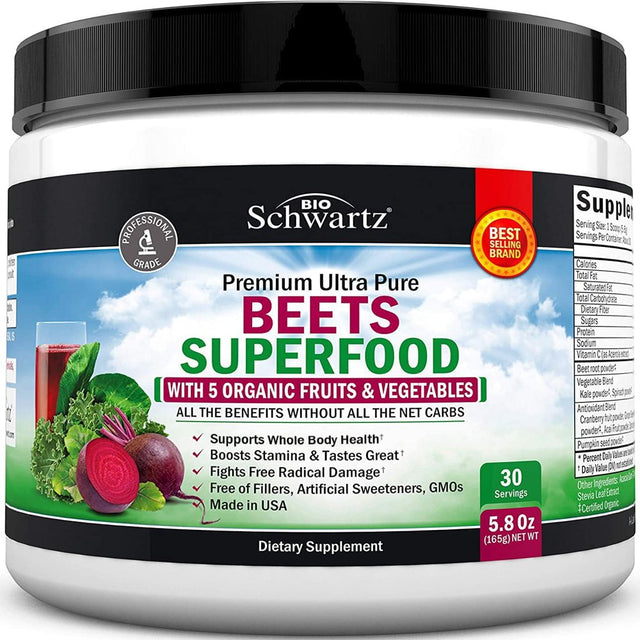 Bioschwartz Beets Superfood Powder with Vitamin C | Healthy Heart Support Supplement | 30 Servings