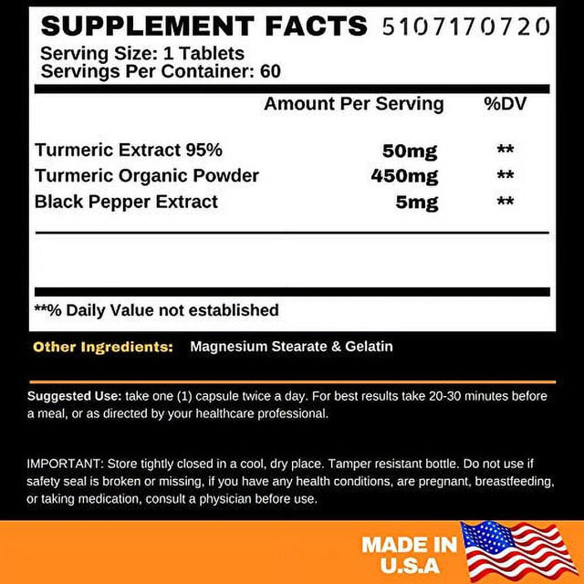 Angry Supplements Ultra Pure Turmeric Curcumin 95% Curcuminoids All-Natural Capsules (60 Count)