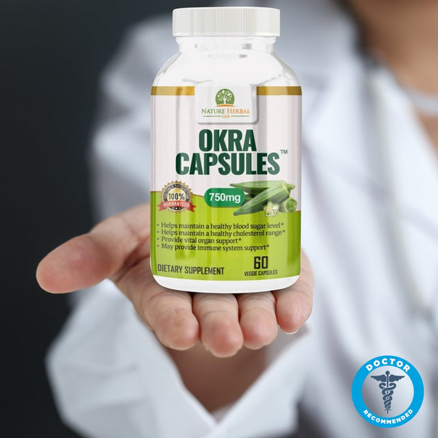 Okra Capsules. Blood Sugar Support Supplements (750Mg) 60 Veg Capsules. Antioxidant. Vitamin C. Support Digestion, Immune Booster, and Healthy Weight.