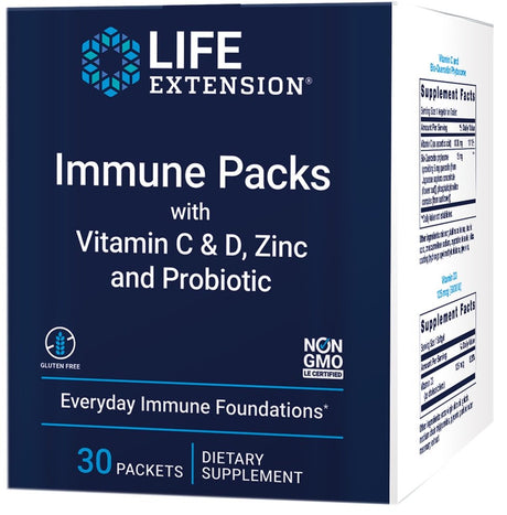 Life Extension Immune Packs with Vitamin C & D Zinc and Probiotic -- 30 Packets