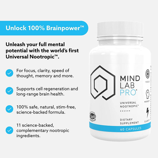 Mind Lab Pro Universal Nootropic Brain Booster Supplement for Focus, Memory, Clarity, Energy - 60 Capsules - Plant-Based, Naturally Sourced Memory Vitamins for Better Brain Health