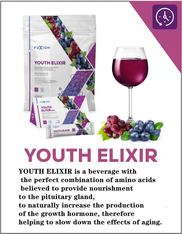 Fuxion YOUTH Elixir-Stay Younger Anti-Aging Drink with Combination of Amino Acids-5 Grams per Stick 6 Pack - Apply 100-Day-Cash-Back for Full Amount of Qty 1 in 1St Order by Twitter #100DAYCASHBACK_AB