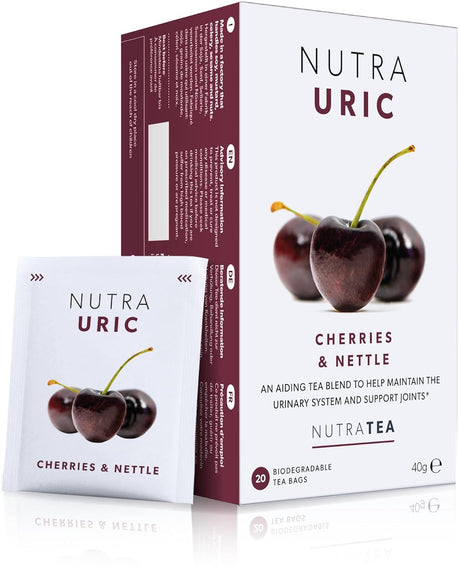 NUTRAURIC - Uric Acid Cleanse and Kidney Support – Kidney Cleanse Tea – Includes Cherry, Nettle & Turmeric - 20 Enveloped Tea Bags - by Nutra Tea - Herbal Tea