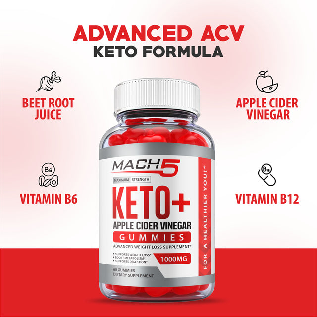 Mach5 ACV Keto Gummies Apple Cider Vinegar Vegan 60 Gummies