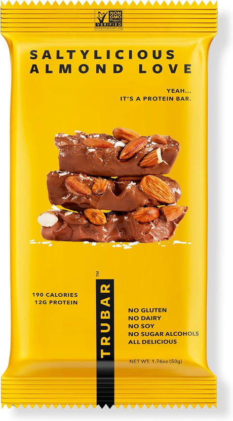 TRUBAR Vegan Protein Bars - Soy Free, Dairy Free, Gluten Free Protein Bars - No Sugar Alcohols - Non-Gmo - 12G of Protein - Saltylicious Almond Love - 12 Count