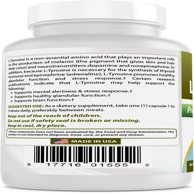 Best Naturals L-Tyrosine 500 Mg 90 Capsules I Helps Support Overall Brain Health | Stress Support and Supports Mental Alertness