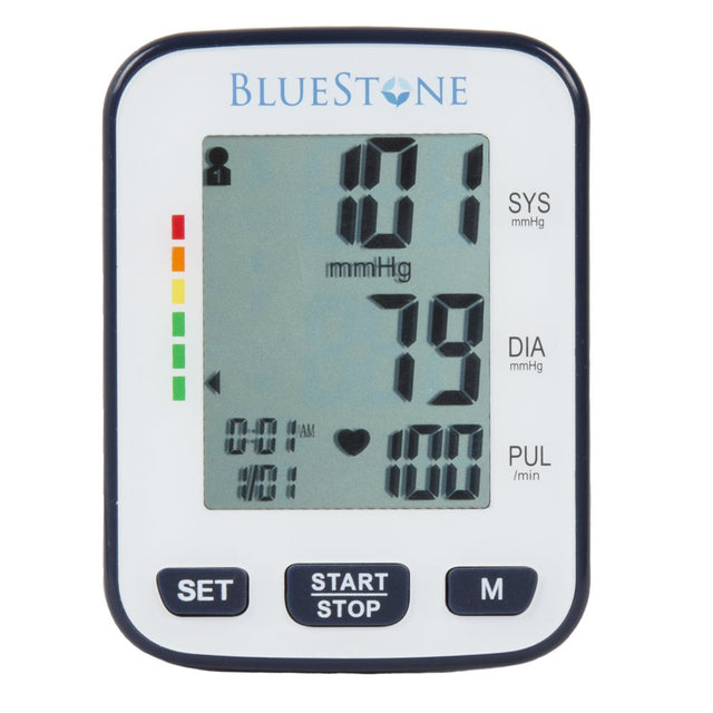 Cuff-Style Blood Pressure Machine - Electronic Blood Pressure Cuff and Pulse Monitor with LCD Display, Memory, and Storage Case by Bluestone