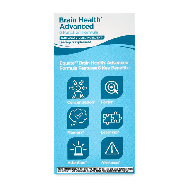 Equate Brain Health Advanced 6 Function Formula Dietary Supplement Capsules, 30 Count