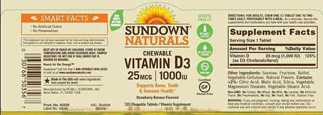 Sundown Naturals Vitamin D3 Bone & Health Strawberry Banana 120 Ct, 4-Pack