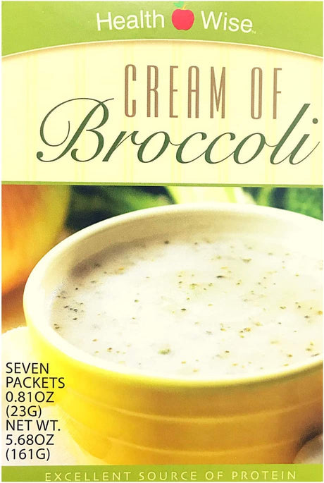 Healthwise Cream of Broccoli Soup For- Hunger Control - for Weight Loss- - Protein Supplement - (7 Packets of 0.81 Oz., Net 5.67 Oz.) - 15 Grams of Protein - 80 Calories