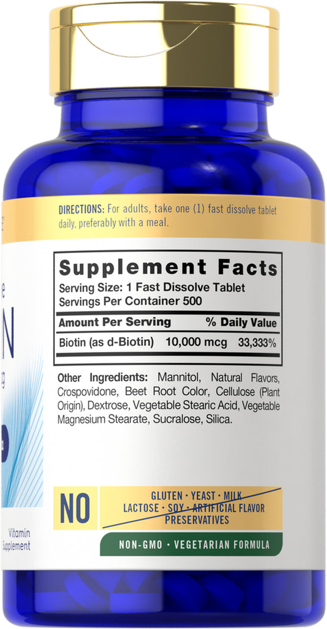 Biotin 10,000Mcg | 500 Tablets | Max Strength | Vegetarian Formula | by Carlyle