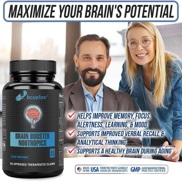 Super Nootropic Brain Booster Supplement - Enhance Focus, Boost Concentration & Improve Memory | Mind Enhancement with Ginkgo Biloba & St Johns Wort for Neuro Energy & IQ