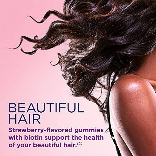 Nature'S Bounty Hair, Skin & Nails with Biotin, Strawberry Gummies Vitamin Supplement, Supports Hair, Skin, and Nail Health for Women, 2500 Mcg, 140 Ct