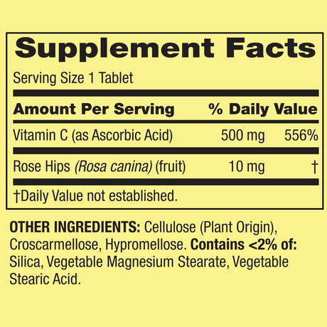 Spring Valley Vitamin C with Rose Hips Supplement, 500 Mg, 100 Tablets