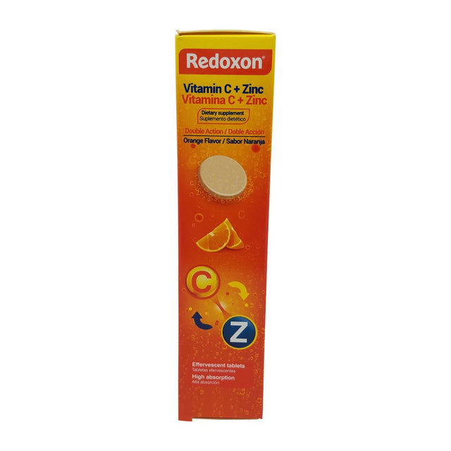 Redoxon Vitamin C with Zinc. Effervescent Dietary Supplement. Helps Your Immune System. Good against Colds and Flu. Orange Flavored. 20 Tablets. 2.82 Oz / 80 Gr. Pack of 3