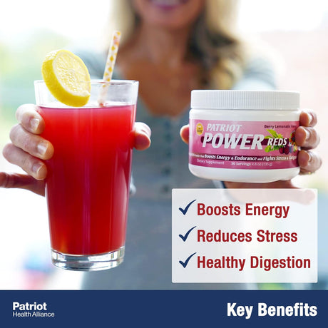 Patriot Power Reds, Energizing Antioxidant Probiotics Powder, Super Reds Drink Powder, Great for Shakes or Simply Add Water, over 50 Superfoods, Boosts Energy & Reduces Stress – 30 Servings