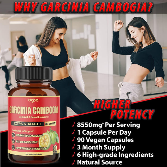 Agobi Pure Garcinia Cambogia Capsules 8550Mg - 6In1 with Green Tea, Arjuna, Garlic Bulb, Turmeric & Black Pepper - Weight Support Supplement - Appetite Suppressant - 90 Counts