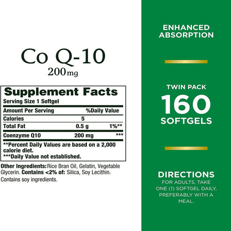 Nature’S Bounty Coq10 200 Mg Softgels, Heart Health & Cellular Energy Support, Twin Pack, 160 Rapid Release Softgels