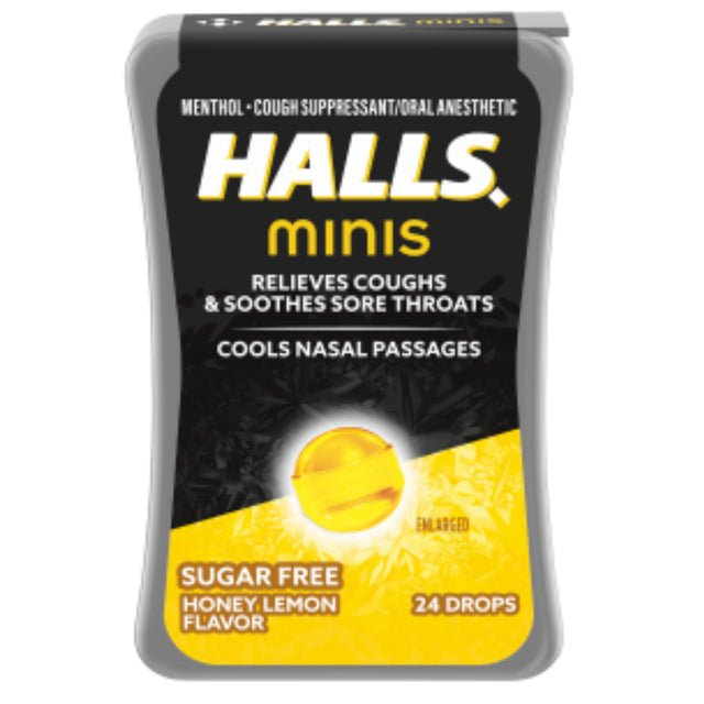 Halls Minis Honey Lemon Flavor Sugar Free Cough Drops, 24 Mini Throat Lozenges per Pack (48 Total Pieces) 2 Pack Double up and Save