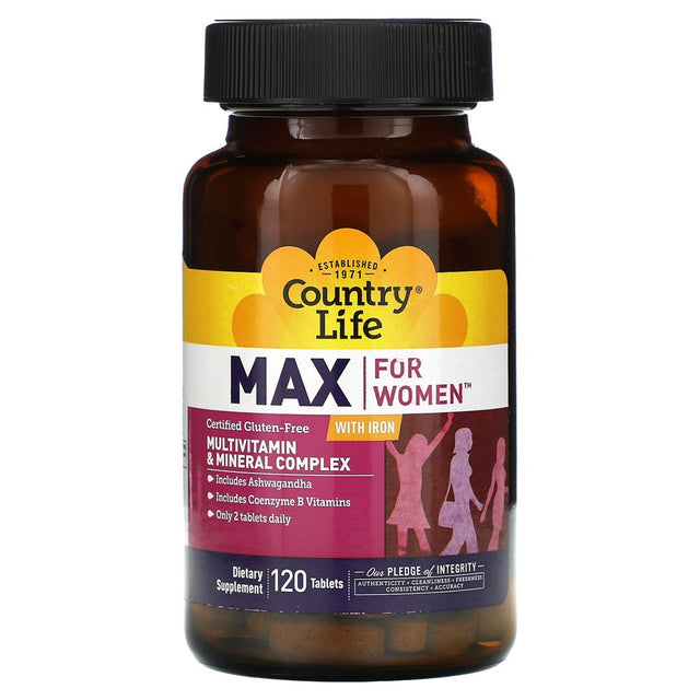 Max for Women, Multivitamin & Mineral Complex with Iron, 120 Tablets, Country Life