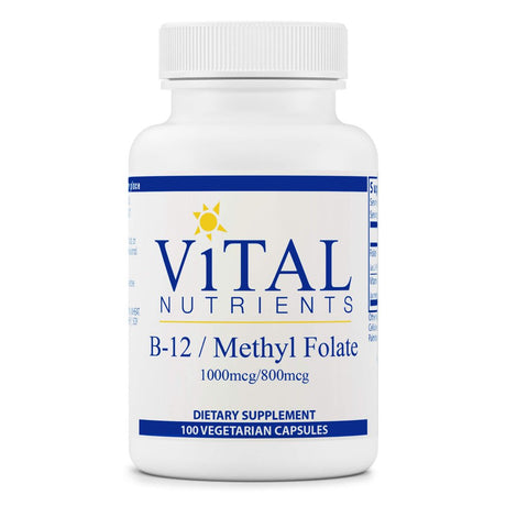 Vital Nutrients - Vitamin B12 / Methyl Folate - Supports Healthy Brain Cell Function - 100 Vegetarian Capsules per Bottle