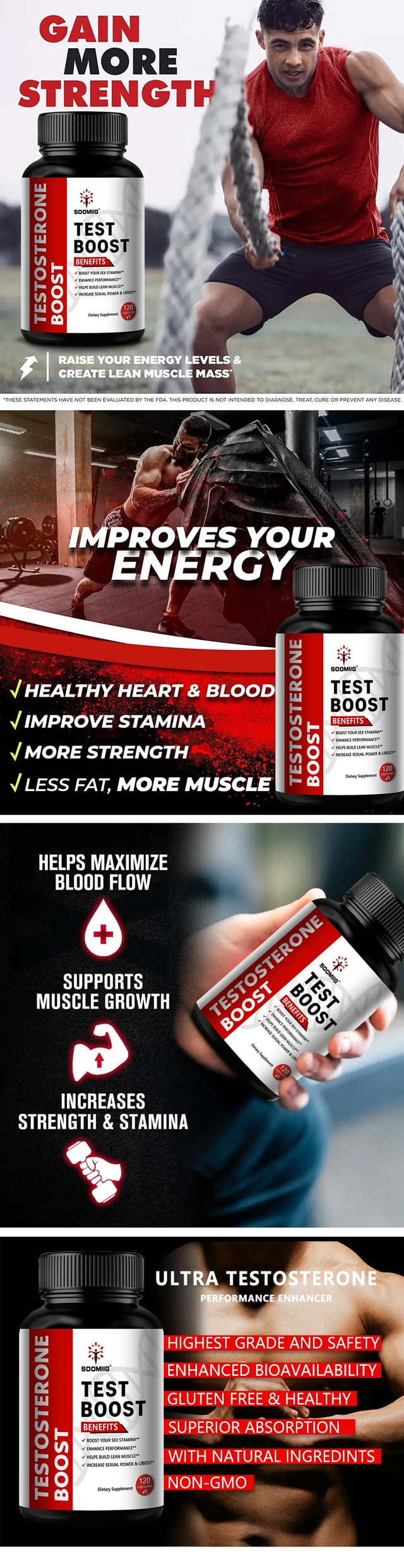 SOOMIIG Test Boost Supplement Supports Muscle Building, Testosterone Booster for Men