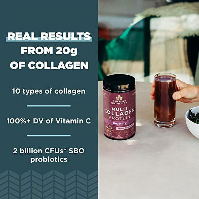 Collagen Powder Protein by Ancient Nutrition, Multi Collagen Protein Rest and Recovery, Berry, Hydrolyzed Collagen Peptides Supports Skin and Nails, Sleep, Joint Supplement, 9.45Oz