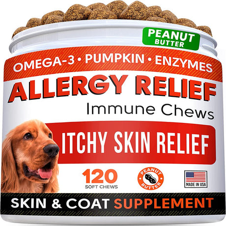 Strellalab Allergy Relief, Immune Chews, for Dogs, Peanut Butter, 120 Soft Chews, 9.3 Oz (264 G)