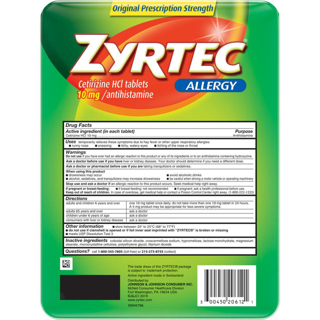 Zyrtec 24 Hour Allergy Relief Tablets with 10Mg Cetirizine Hcl, 120 Ct