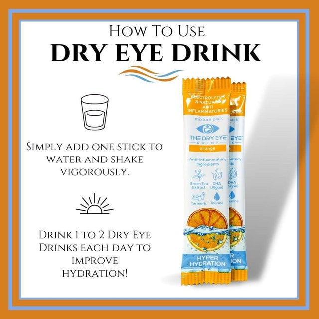 L Ultimate Hydration for Dry Eyes L Sugar-Free Electrolyte Powder Packets L Blended with Vitamins, Green Tea, Turmeric, Taurine, and DHA L 5G X 20 Packets (Orange)