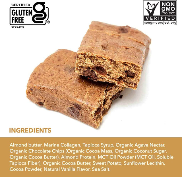 Kalumi Beautyfood Collagen Protein Bars | Almond Butter Chocolate Chip, 9-Count Box | 8000Mg Collagen, 13G Premium Protein | Gluten-Free Protein Bars, MCT Brain Boost