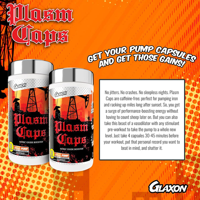 Glaxon Plasm Caps Nitric Oxide Booster, Stimulant-Free Pre Workout for More Intense Pump and Maximized Blood Flow with 1000Mg Betaine Nitrate, 84 Capsules