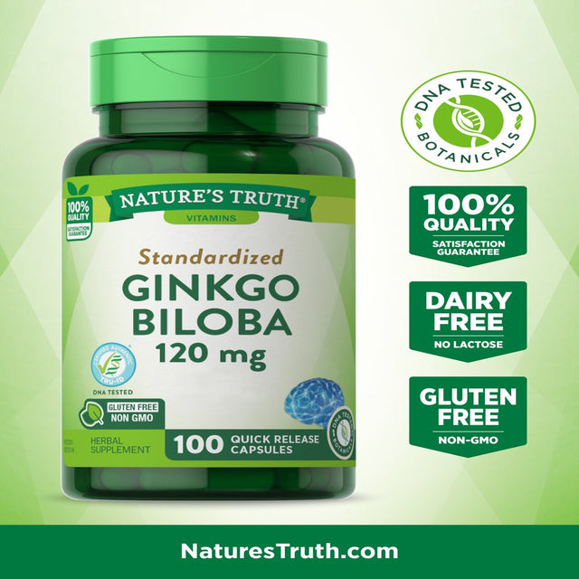 Ginkgo Biloba 120Mg | 100 Capsules | plus Bacopa Monnieri | Standardized Extract | Non-Gmo, Gluten Free | by Nature'S Truth