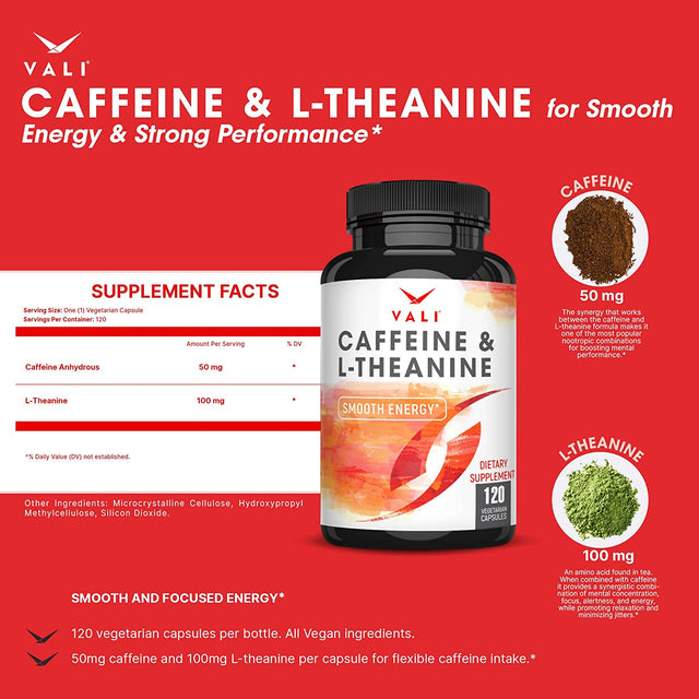 VALI Caffeine & L-Theanine Time Release Caffeine Bundle - Smart Smooth Focused Energy Cognitive Nootropic Supplement and Smart Slow Release Caffeine for Extended Energy, Focus & Alertness