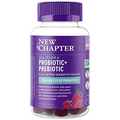 New Chapter Probiotic Gummies for Women and Men, All-Flora (1 Month Supply) Â€“ 55% Less Sugar+, Formulated for Holistic Gut Health Support with Probiotics + Prebiotic Fiber + 100% Vegan + Non-Gm