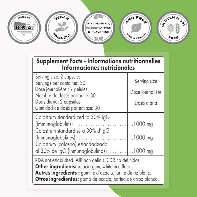 Supersmart - Colostrum 1000 Mg per Day (30% Igg) - Immune Support & Booster - from Bovine Milk - Respiratory & Gut Health Supplement | Non-Gmo & Gluten Free - 60 DR Capsules