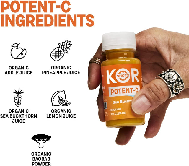 KOR Shots Sea Buckthorn and Baobab Shot - 1.7 Fl Oz - Potent C - Superfoods Vitamin C Shot - USDA Certified Organic