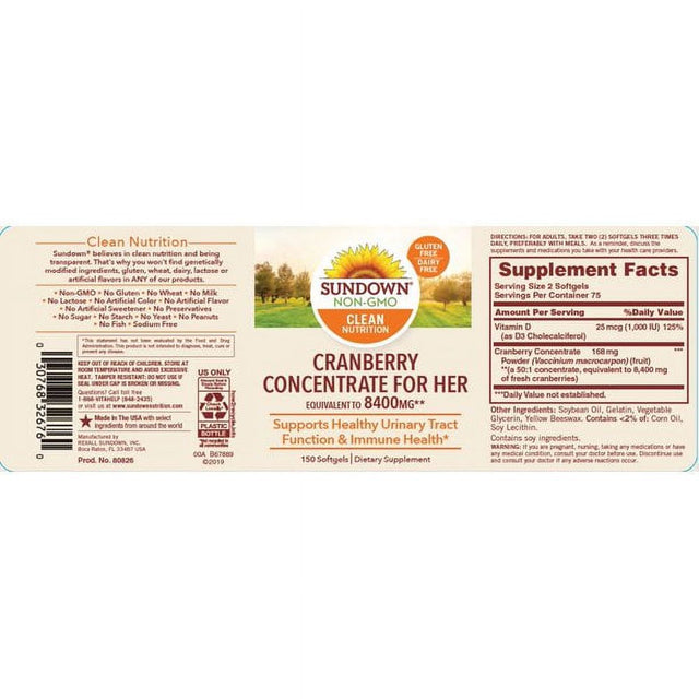 Sundown Naturals Super Cranberry 8400 Mg plus Vitamin D3 Softgels 150 Ea