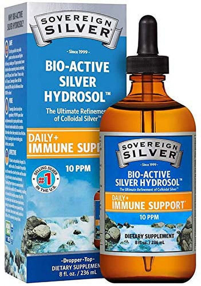 Sovereign Silver Bio-Active Silver Hydrosol for Immune Support - 10 Ppm, 8Oz (236Ml) Dropper plus 2Oz First Aid Gel - Homeopathic Medicine - plus Stress Ball