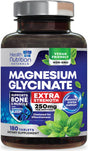 Magnesium Glycinate 250 Mg - Natural, High Absorption Magnesium Tablets Chelated for Muscle, Nerve, Bone & Heart Health Support - Gentle Form, Non-Gmo, Gluten Free, Vegan Supplement - 180 Tablets