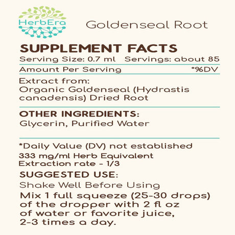 Goldenseal Root Alcohol-Free Herbal Extract Tincture, Super-Concentrated Responsibly Farmed Organic Goldenseal (Hydrastis Canadensis) Dried Root 2 Oz