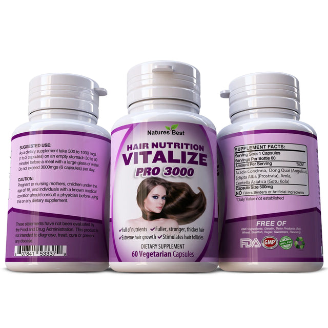 Hair Nutrition Vitalize Pro 3000 Herbal Supplement Grow Stronger Hair 60 Capsules