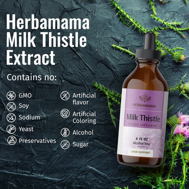 HERBAMAMA Milk Thistle Liquid Extract - Liver Detox, Bone Health & Immune Support 4 Fl Oz