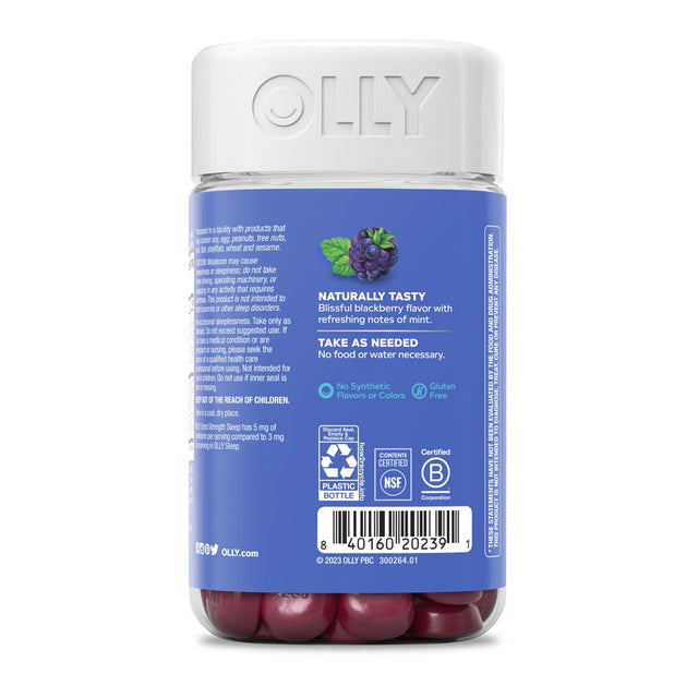 OLLY Extra Strength Sleep Gummy Supplement, 5Mg Melatonin, L Theanine, Blackberry, 90 Ct